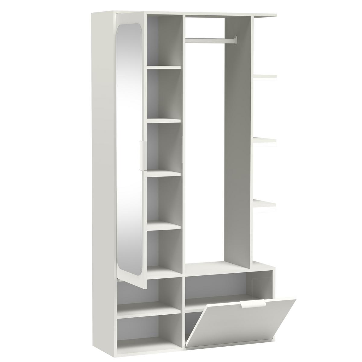GARDEROBENSCHRANK Nemrut Weiß 100/189/33 cm – Modern, mit Spiegel und viel Stauraum - Weiß, Holzwerkstoff/Kunststoff (100/189.4/33cm) - AX Living