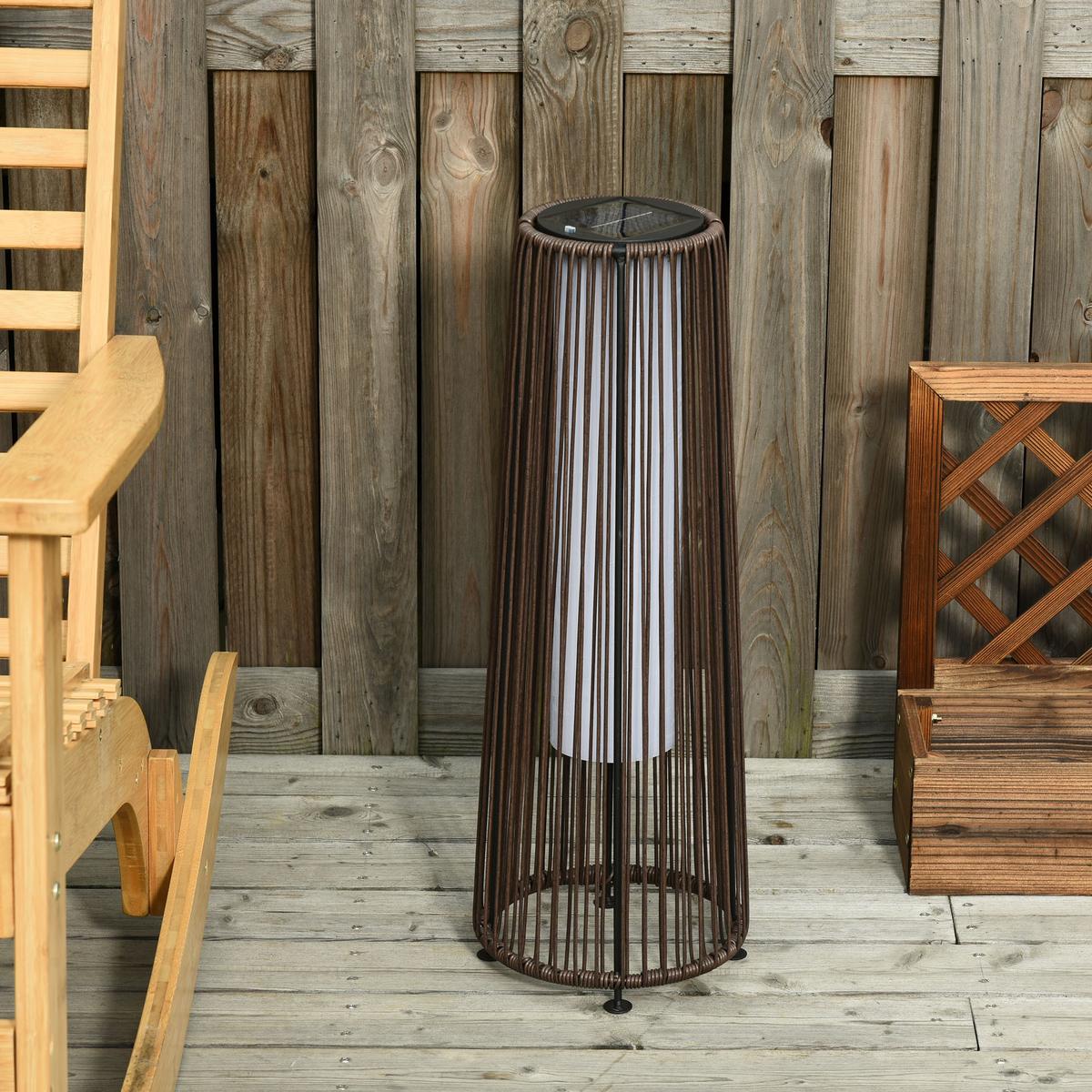 SOLARLAMPE, Rattan Solarleuchte Spritzwassergeschützt LED Gartenleuchte - Braun, Kunststoff (21.5/21.5/61cm) - Outsunny