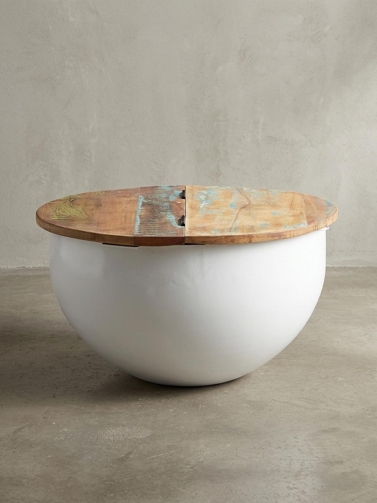 COUCHTISCH Industrie Stil mit klappbarer Tischplatte, Aufbewahrung, Massivholz, Metallkörper, Weiß 60x60x34 cm - Weiß, Holz/Metall (60/60/34cm) - KADIMA DESIGN