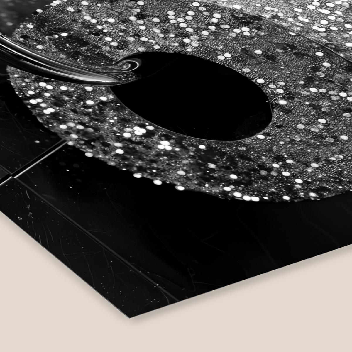 POSTER MIT RAHMENGERAHMTES BILD WC - Toilettenpapier - Schwarz und weiß - Glitter 40x30 cm - Silberfarben, Papier (40/30cm) - MuchoWow