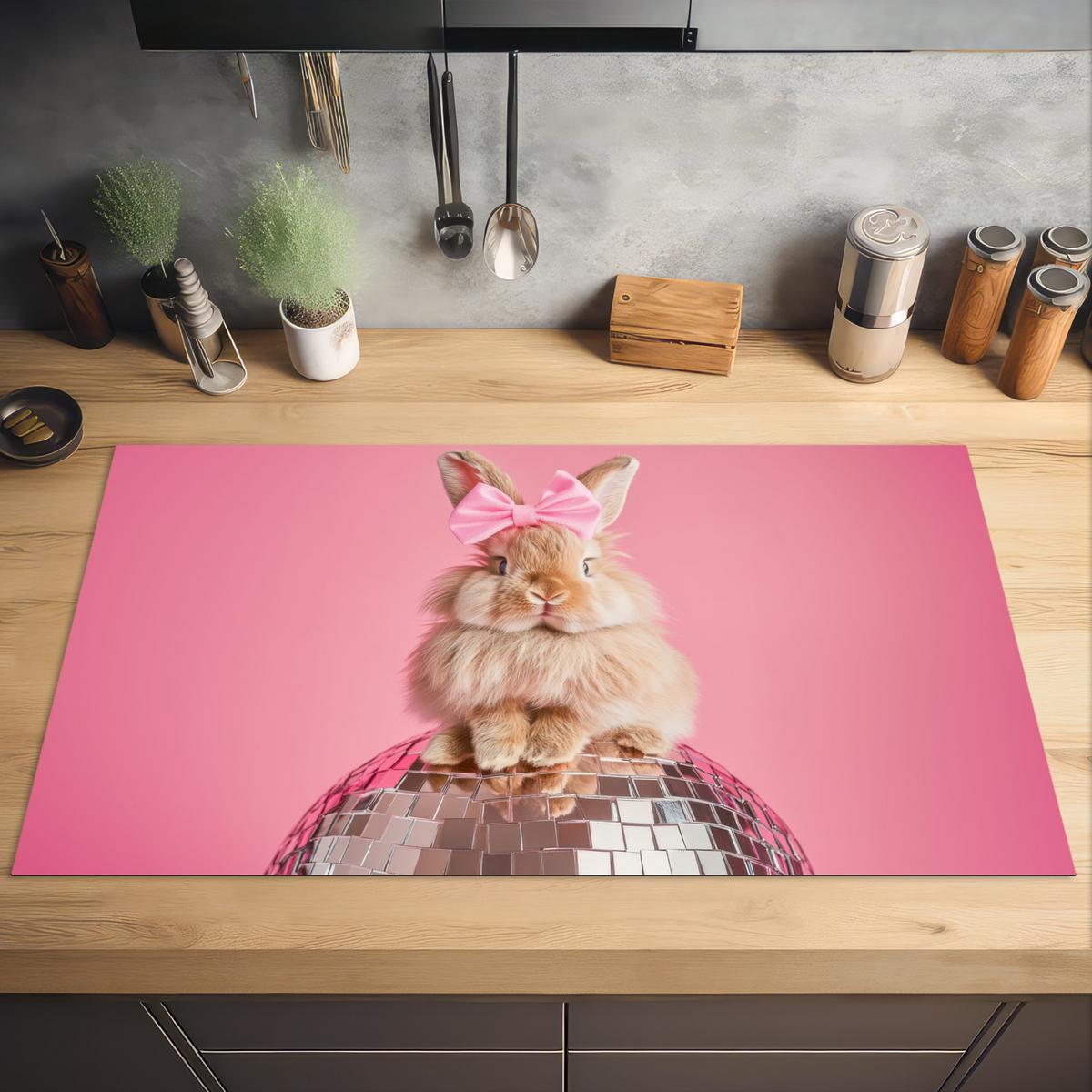 HERDABDECKPLATTE Schleife - Discoball - Kaninchen Induktionsschutz 91.6x52.7 cm - Pink, Kunststoff (91.6/52.7/0.2cm) - MuchoWow