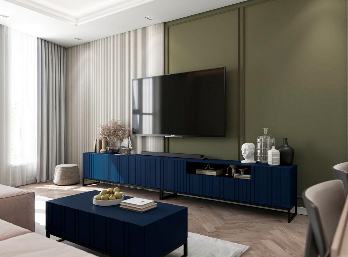 TV-LOWBOARD 2er-Set Elpis2 Marineblau matt mit schwarzem Metallrahmen 150 cm - Blau/Schwarz, Holzwerkstoff/Metall (300/51.5/36.5cm) - Meble Lindner