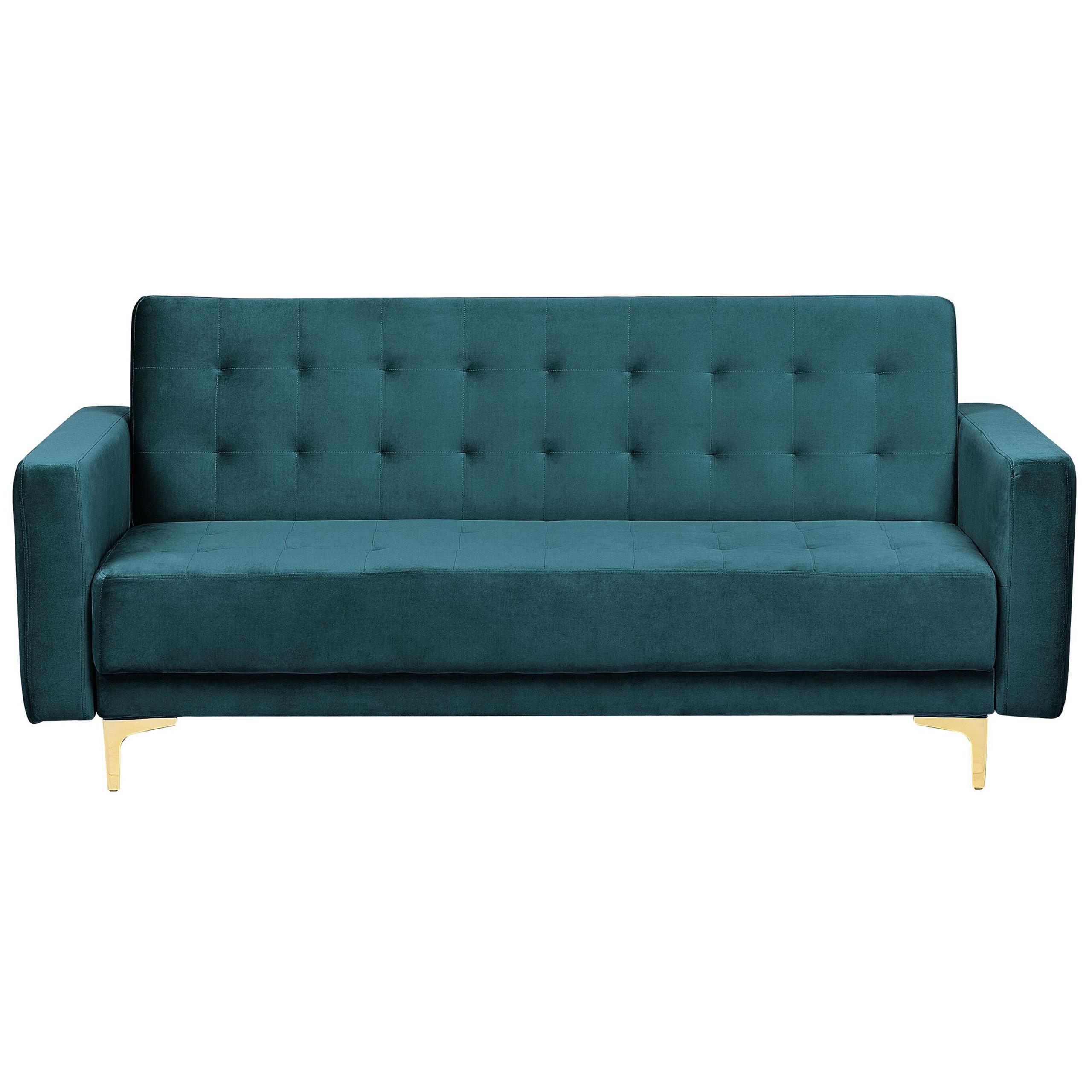 3-SITZER-SCHLAFSOFA Samtstoff Blaugrün Aberdeen - Hellgrün, Textil (186/83/88cm) - Beliani