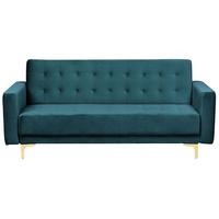 3-SITZER-SCHLAFSOFA Samtstoff Blaugrün Aberdeen - Hellgrün, Textil (186/83/88cm) - Beliani