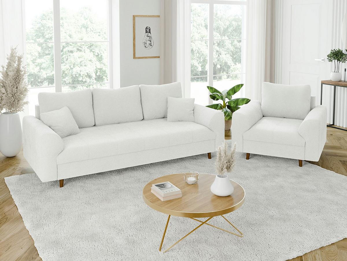 SESSEL Henrik Weiß Boucle - Weiß/Braun, Holz/Textil (97/81/93cm) - S-Style Möbel