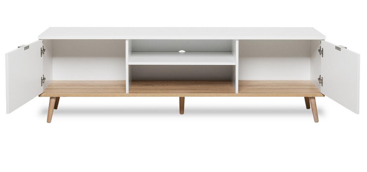 TV-LOWBOARD weiß matt, Eiche 160 cm 2-türig, skandinavisch - Chromfarben/Eichefarben, Holz/Holzwerkstoff (160/51/40cm) - Furn.Design