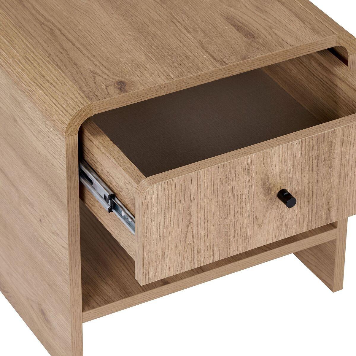 NACHTTISCH mit 1 Schublade und 1 Nische mit abgerundeten Kanten 40/45/45 cm - Eichefarben, Holzwerkstoff (40/45/17cm) - Calicosy