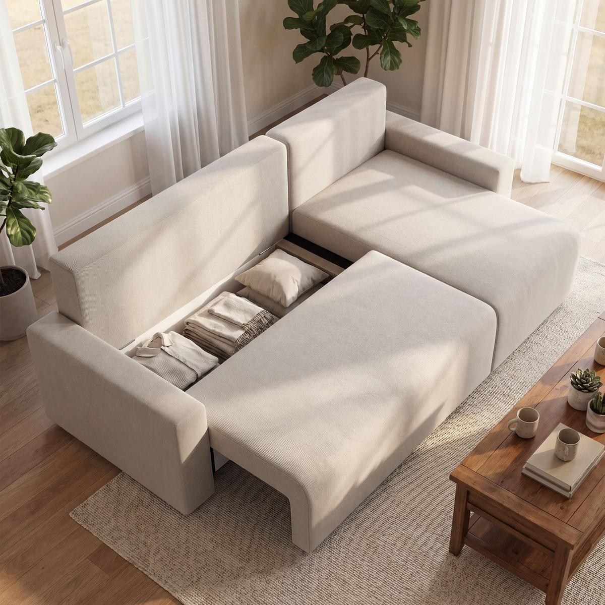SCHLAFSOFA Polyester Beige - Beige/Schwarz, Holzwerkstoff/Kunststoff (125/86/226cm) - HOMCOM