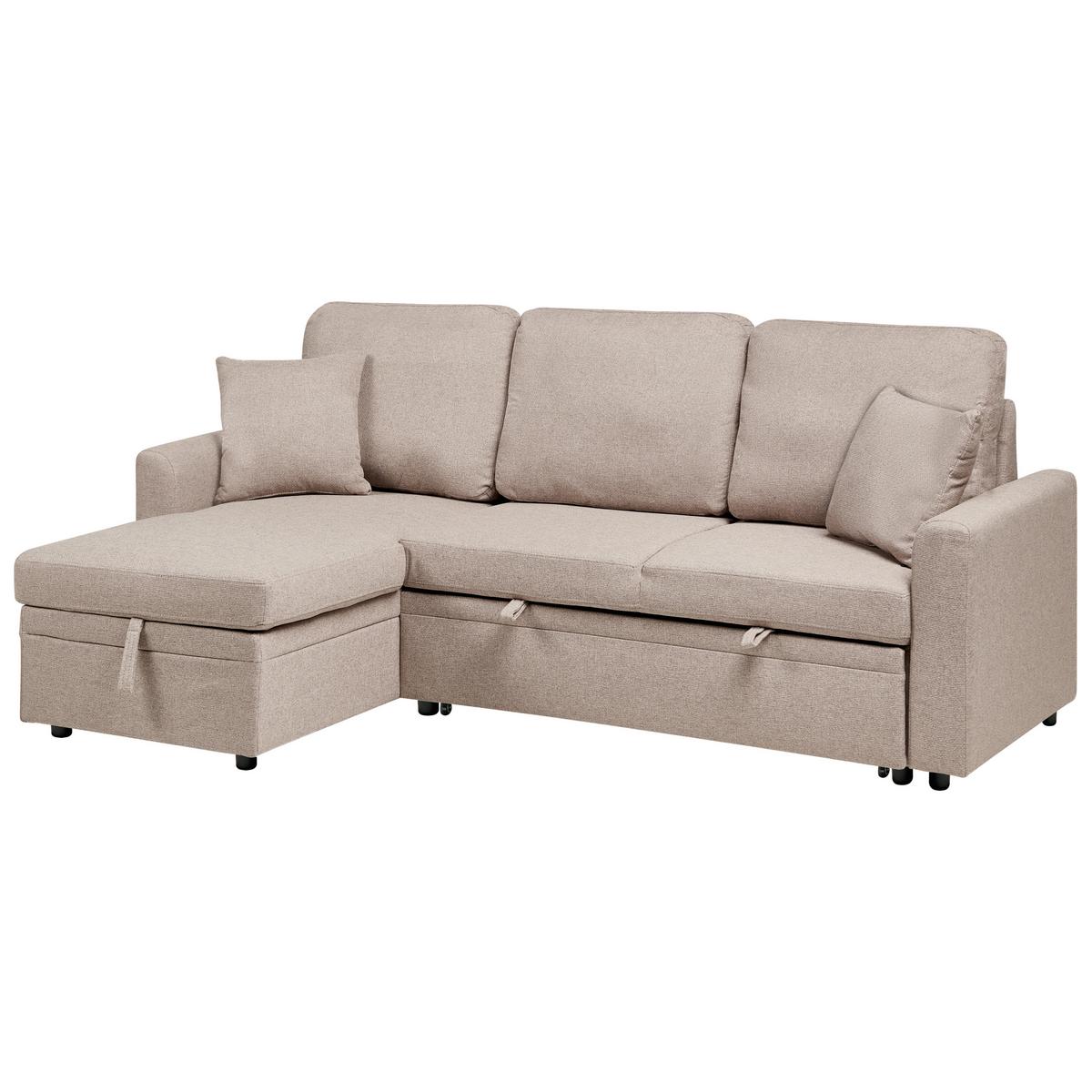 ECKSCHLAFSOFA 3-Sitzer Kunstleinen Hellbraun rechtsseitig Nassjo - Hellbraun, Textil (210/131cm) - Beliani