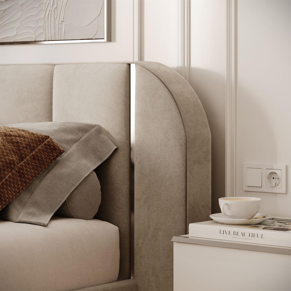 BETT AMARA SILVER 160x200 gepolstert mit Stauraum und Lattenrost, Royal Velvet 180 - Taupe, Textil (160/200cm) - Lookway