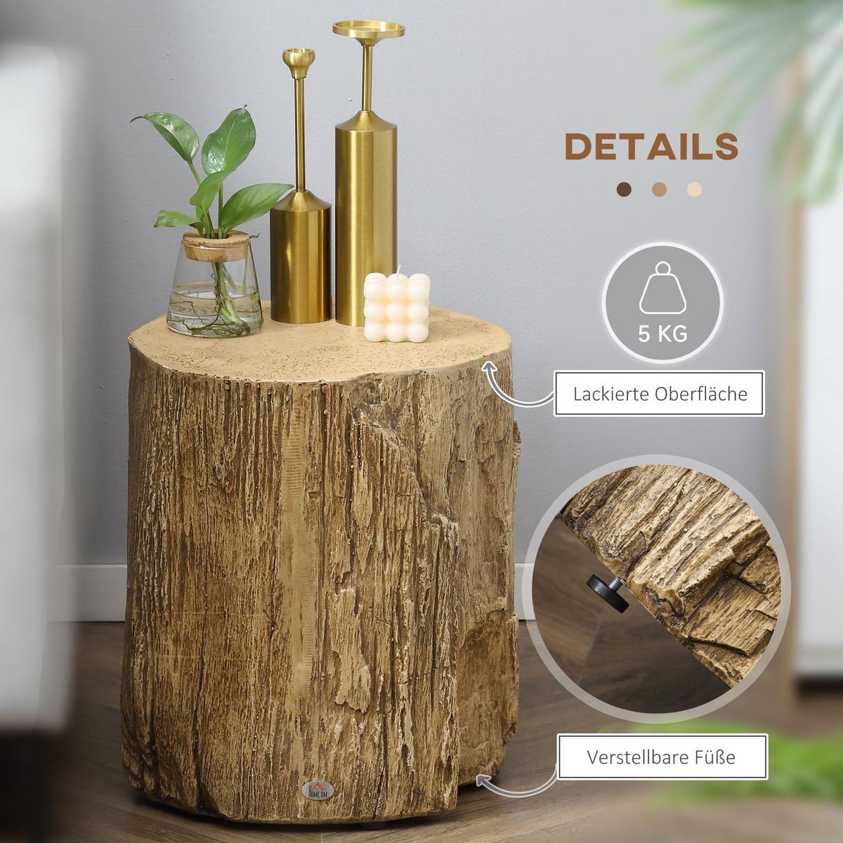 BEISTELLTISCH, Erzpulver, Naturholz - Naturfarben, Metall (37/37/43cm) - HOMCOM