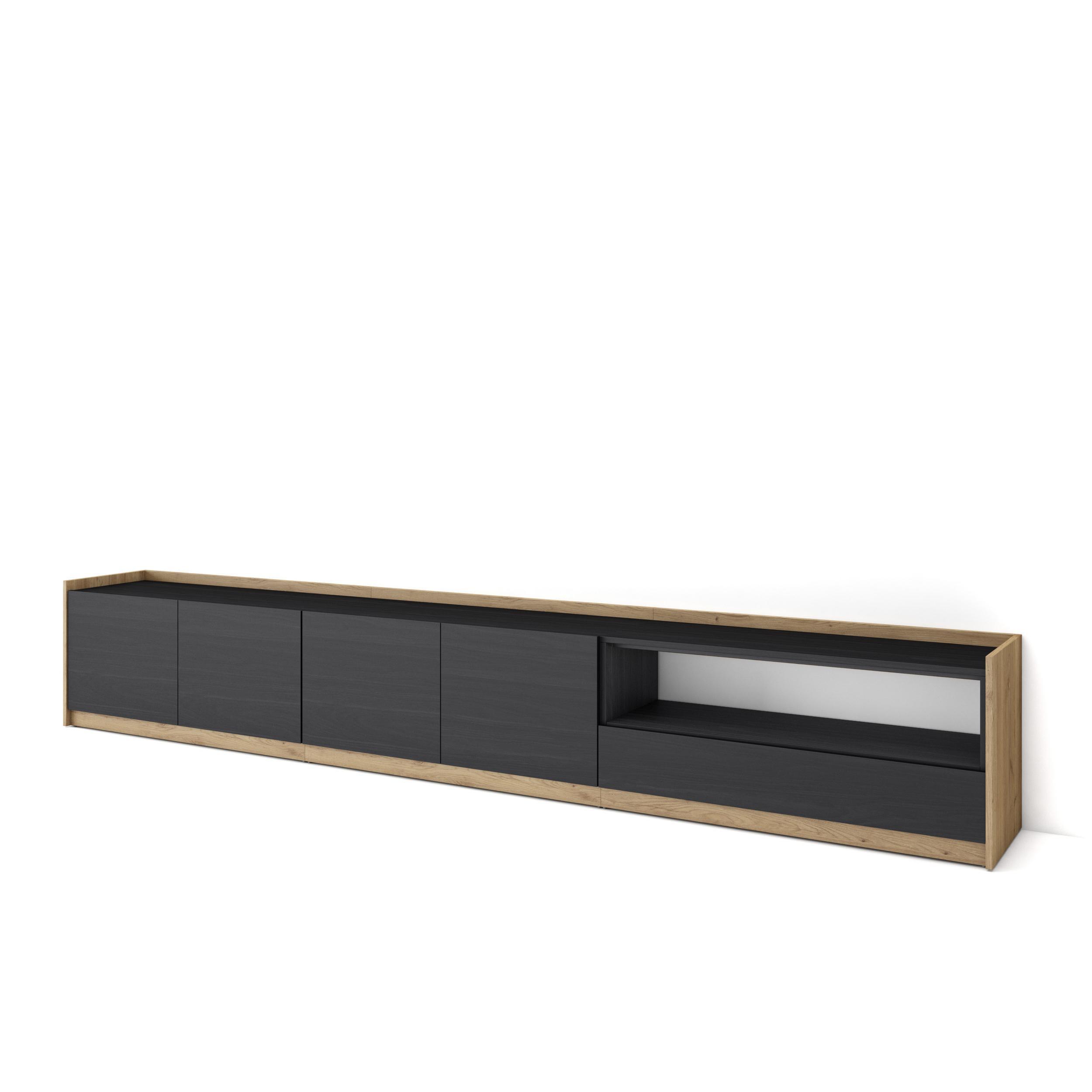 LOWBOARD, Schwarz Eiche, 310/37/50cm - Schwarz, Holzwerkstoff (310/50/37cm) - Skraut Home