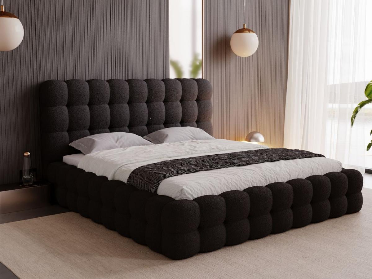 POLSTERBETT Twist 160x200 Schwarz - Schwarz/Naturfarben, Holz/Kunststoff (160/200cm) - Graingold
