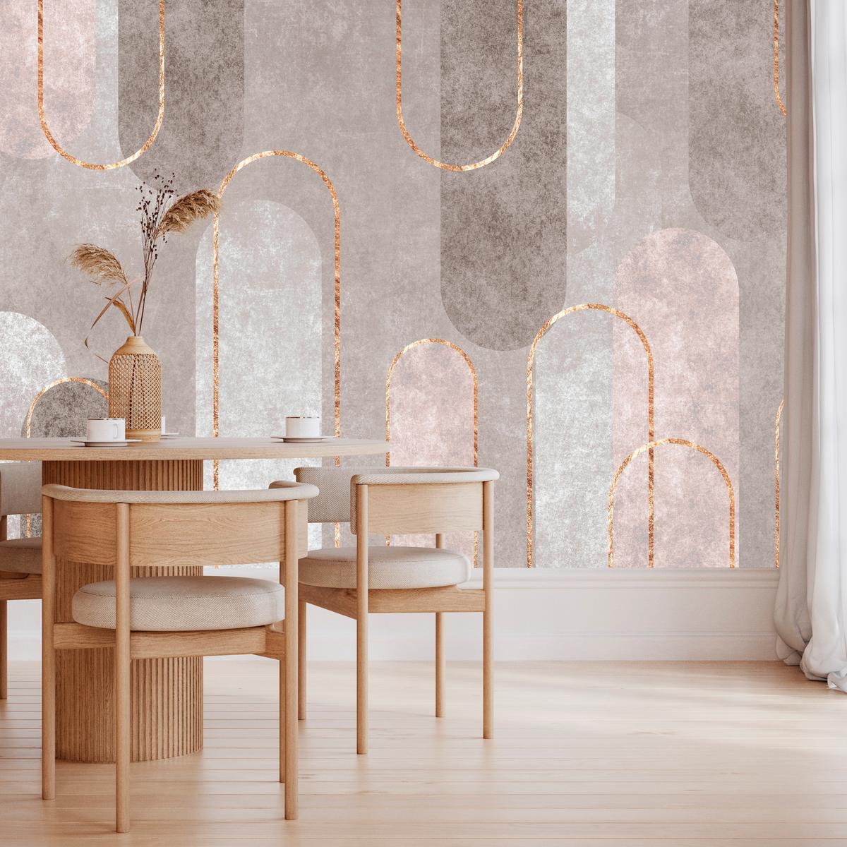 FOTOTAPETE für Wohnzimmer Geometrische Bögen Beige Beton 250x175 - Beige/Braun, Papier (250/175cm) - Muralo