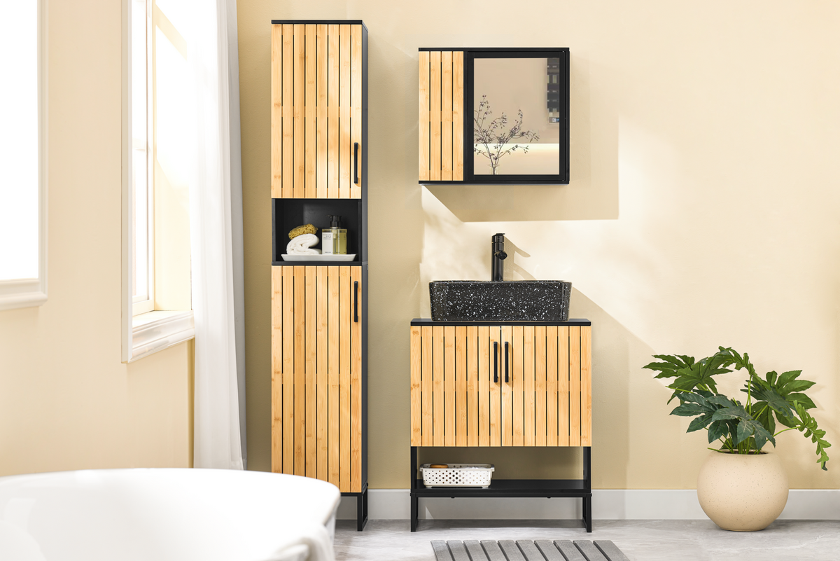 WASCHBECKENUNTERSCHRANK Schwarz - Schwarz, Holzwerkstoff (60/70/30cm) - SoBuy