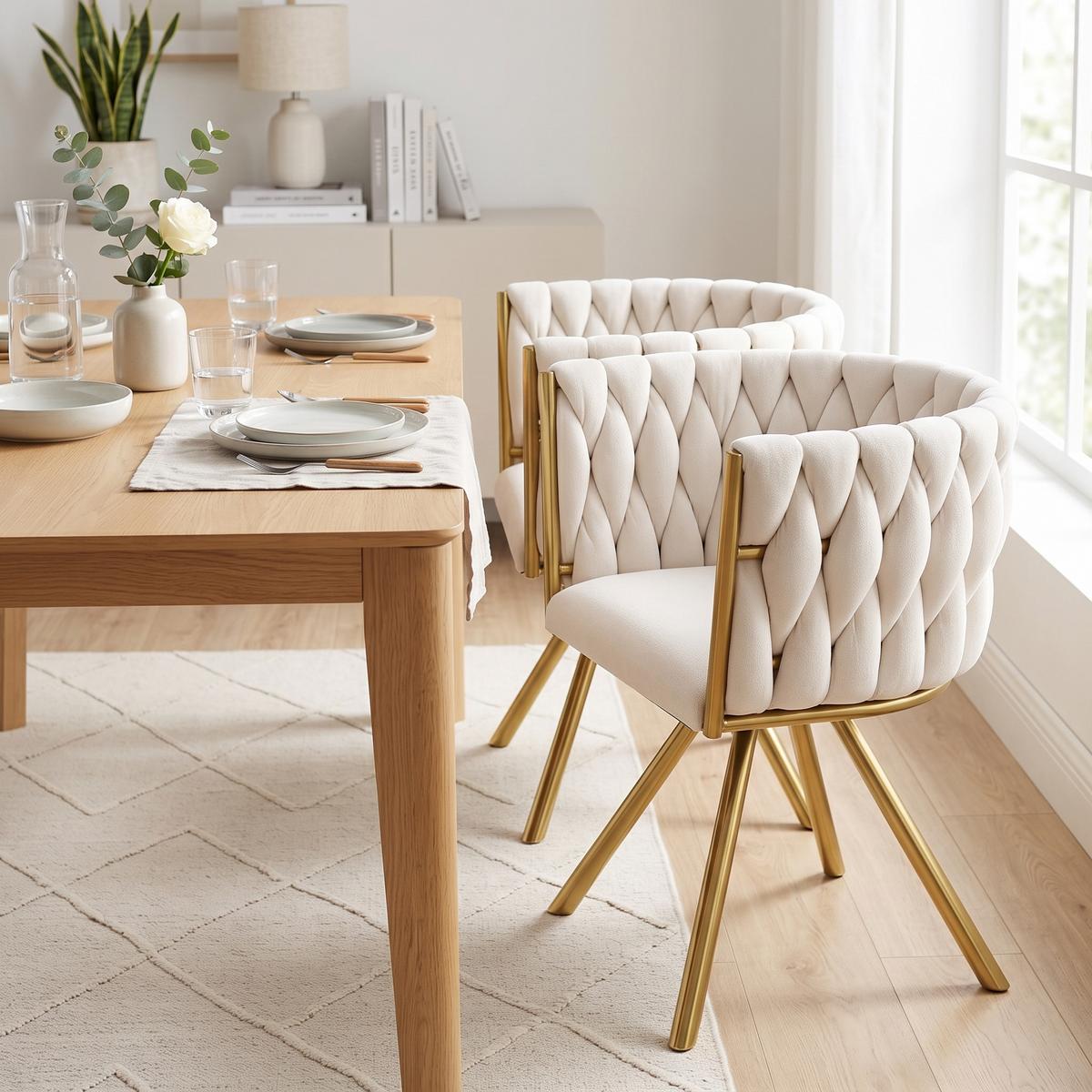 ESSZIMMERSTUHL 2er set samt gepolstert drehbar metallgestell gold - Beige, Textil (59/72/54cm) - Urban Meuble