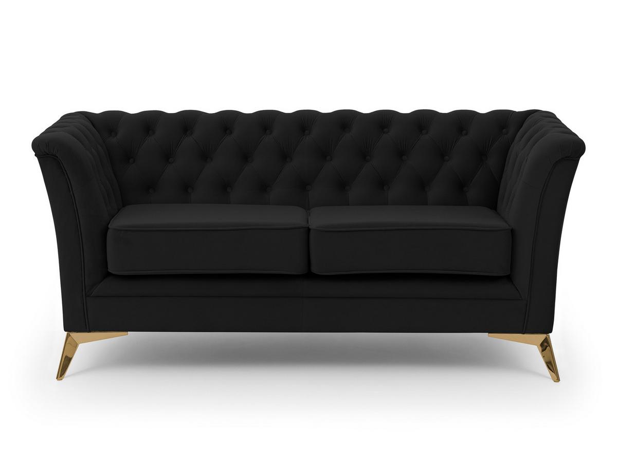 CHESTERFIELD-SOFA 2-sitzer Whitby Schwarz Samt mit goldenen Füßen - Goldfarben/Schwarz, Holz/Textil (175/78/82cm) - S-Style Möbel