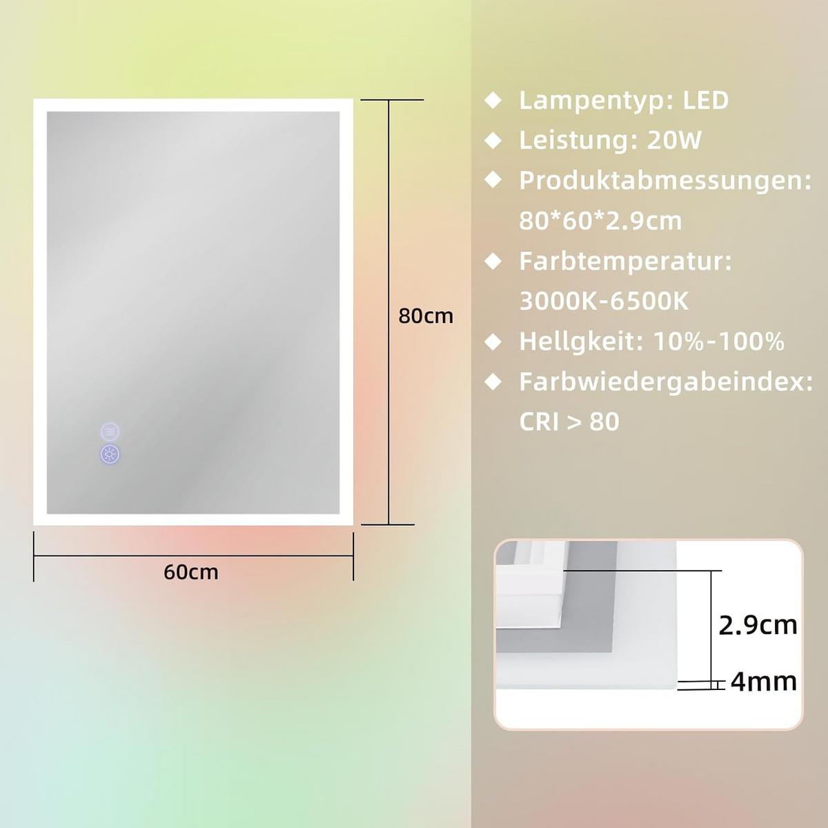 BADSPIEGEL Hydris 60.0/2.9/80.0 cm - Weiß, Glas (2.9/80/60cm) - ZMH
