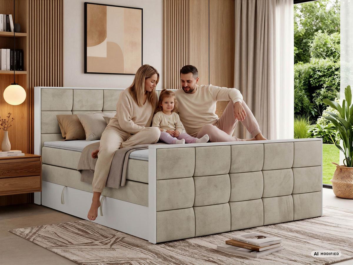 BOXSPRINGBETT ALVIT KING DUO 180/200 - Hellgrau Velvet - Topper Visco - H3 - Hellgrau/Schwarz, Kunststoff/Textil (180/200cm) - MKS