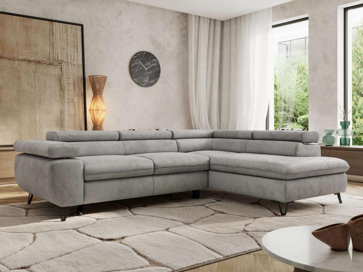 ECKSOFA PABLO L Hellgrau Velvet - Rechts Seite mit T25 Topper - Hellgrau/Schwarz, Textil/Metall (273/208cm) - MKS