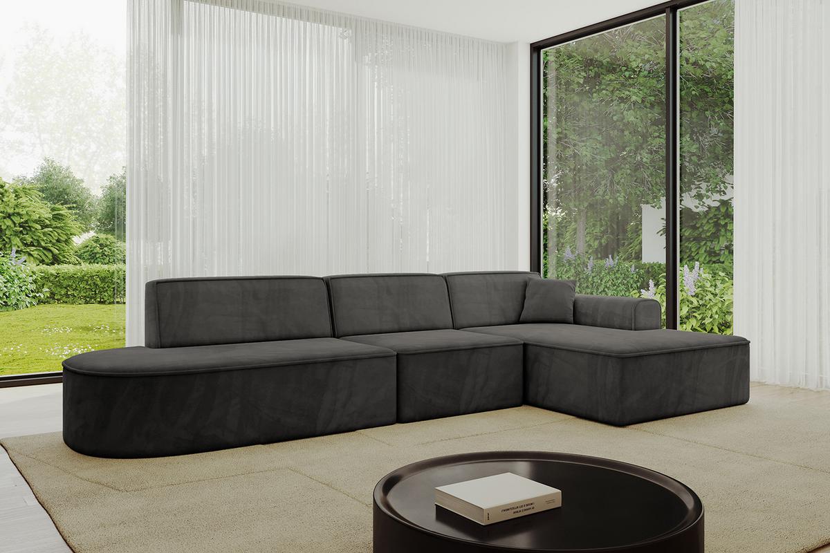ECKSOFA Ottomane Rechts IREA-L2-v3 - 327x165x77 cm Ecru - Anthrazit, Holzwerkstoff/Textil (327/165cm) - ALTDECOR