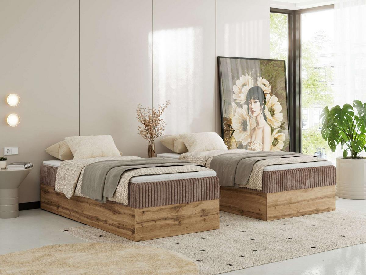 BOXBETT WOOD ZERO 90/200 - Braun Cord - H3 - Topper T25 - Braun, Textil (90/200cm) - MKS