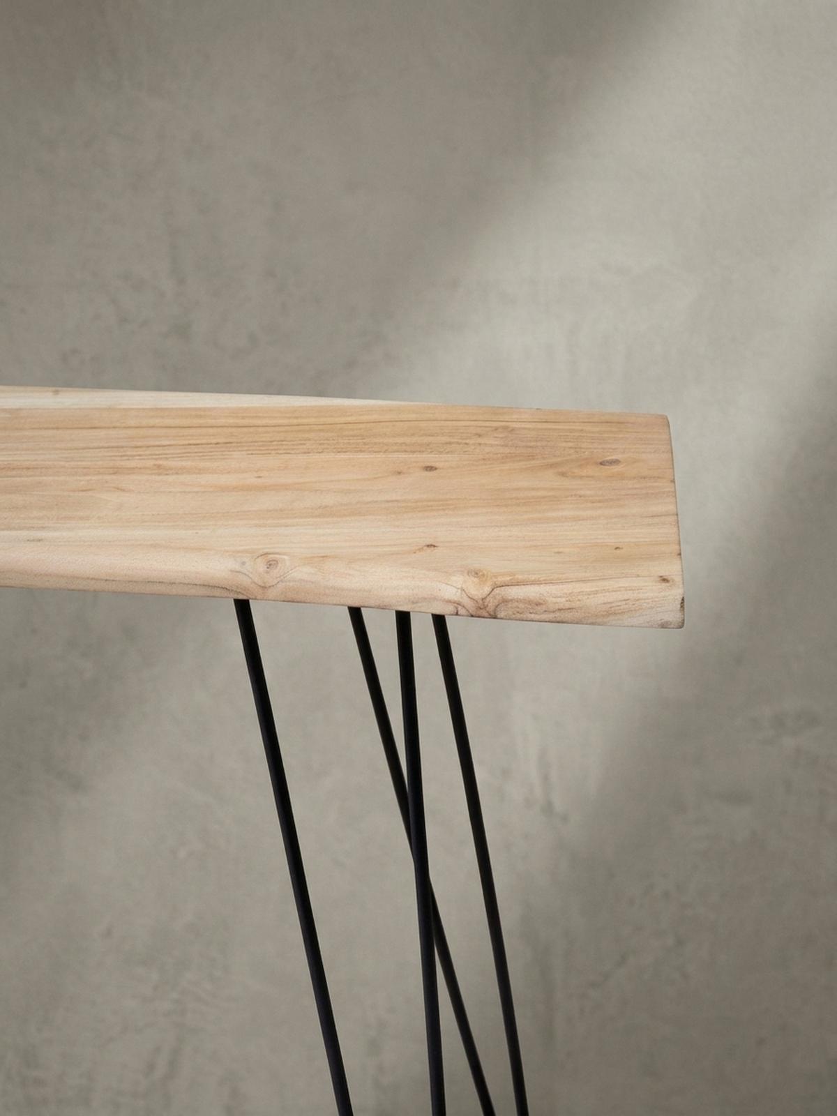KONSOLENTISCH – Akazie Massivholz, 150x36x75 cm, mit Baumkante, Haarnadelbeine, Metallgestell - Schwarz/Akaziefarben, Holz/Metall (36/150/75cm) - KADIMA DESIGN