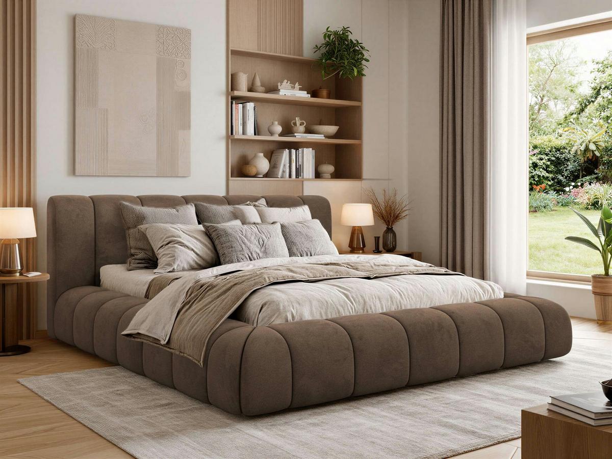 POLSTERBETT NUBEA CLASSIC 140/200 - Braun Velvet - Pocket-Matratze - Braun, Textil (140/200cm) - MKS