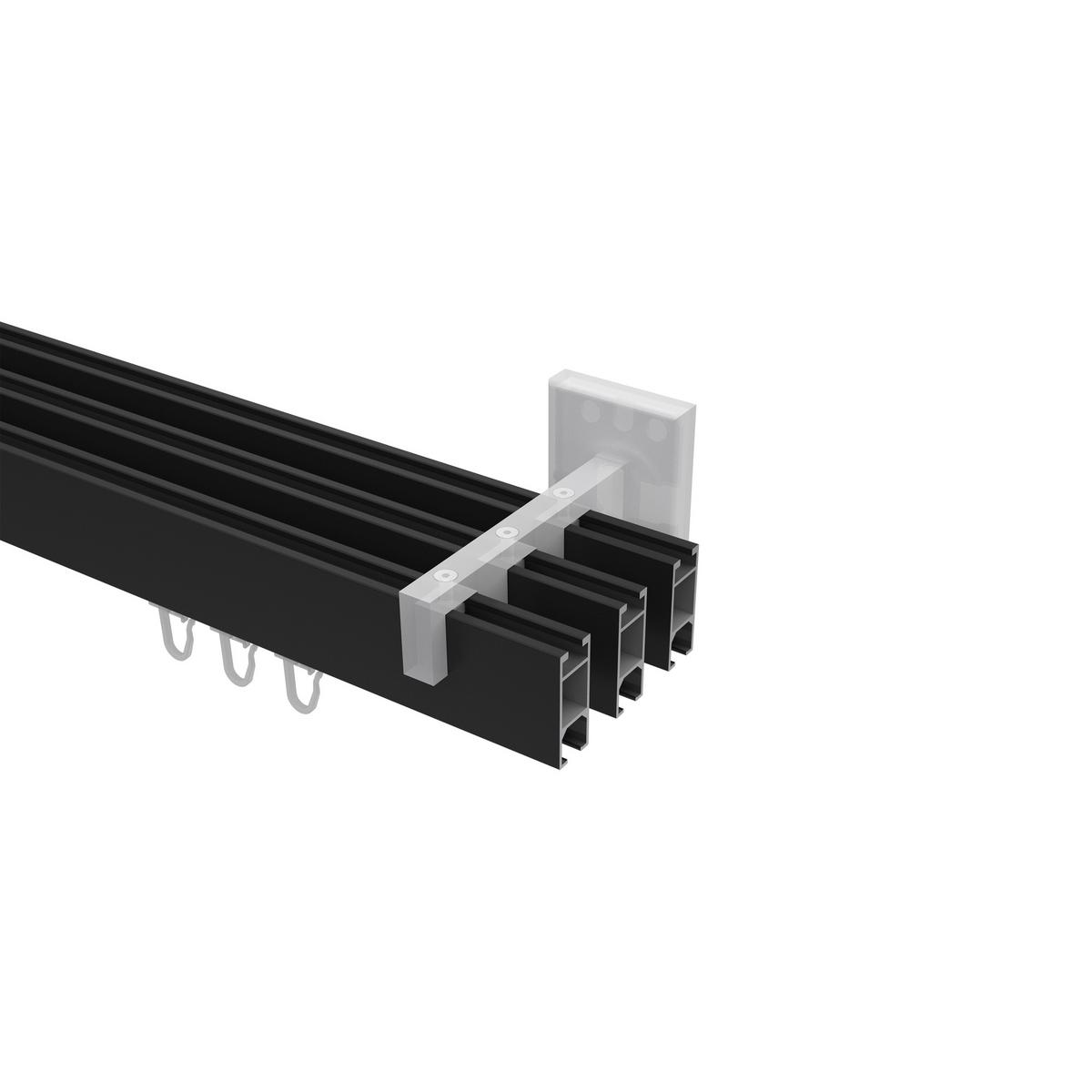 GARDINENSTANGE INNENLAUF Smartline Lox 420 cm (geteilt in 3 x 140 cm), 3-läufig, 14x35 mm Schwarz - Schwarz, Metall (420cm) - INTERDECO