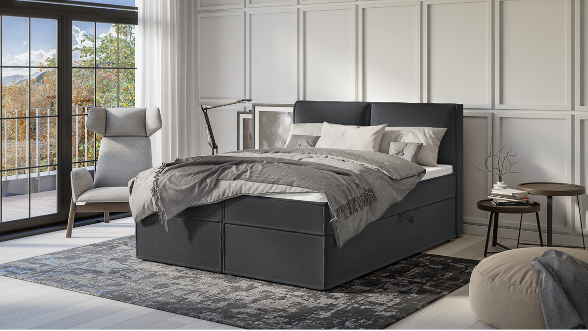 BOXBETT Eclipse 160/200 cm Graphit Luxusmicrofaser - Graphitfarben/Schwarz, Holz/Kunststoff (160/200cm) - S-Style Möbel