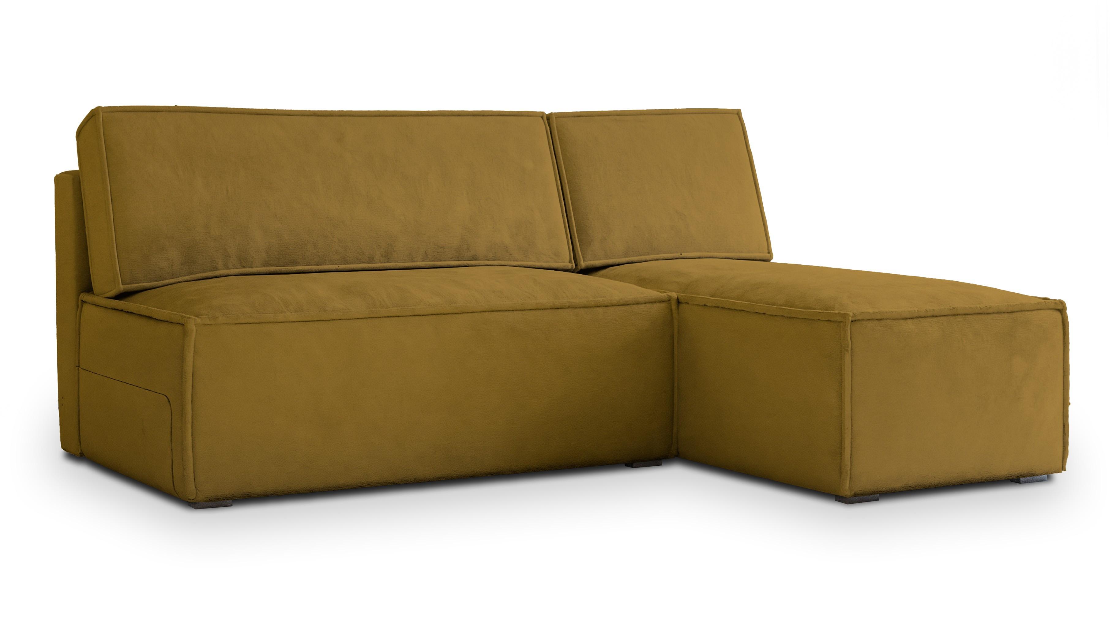 ECKSOFA BRISO M Gelb Velours-Stoff mit Schlaffunktion - Gelb/Grau, Holz/Kunststoff (200/140cm) - MASSENO