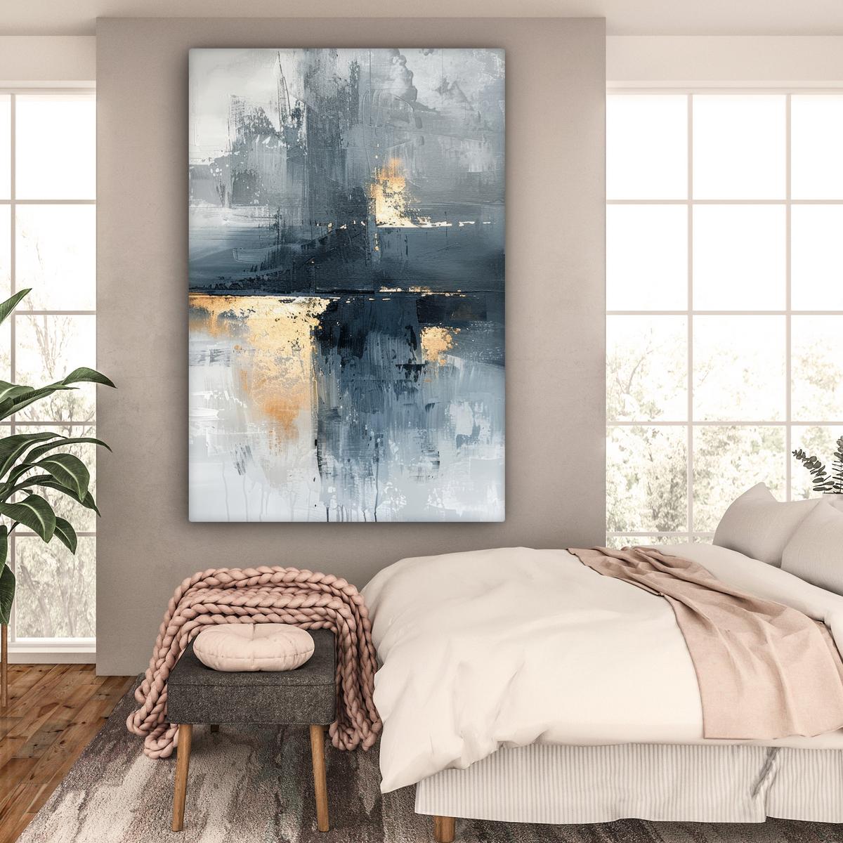 LEINWANDBILD Kunst - Grau - Gold - Abstrakt Deko Groß 90x140 cm - Dunkelgrau, Textil (90/140cm) - MuchoWow