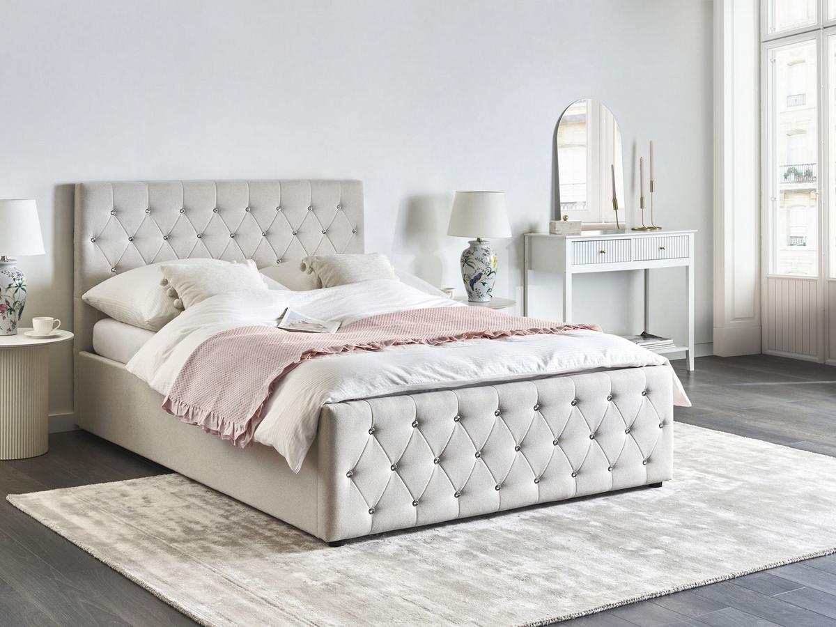BETT mit Stauraum 140/200 cm Stoff Beige Amiens - Beige, Textil (140/200cm) - Beliani