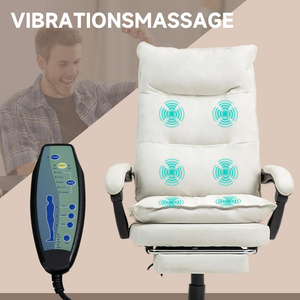 BÜROSTUHL mit 6 Punkt Massage, ergonomischer Gaming Sessel mit Liegefunktion - Creme, Kunststoff (62/130/70cm) - Vinsetto