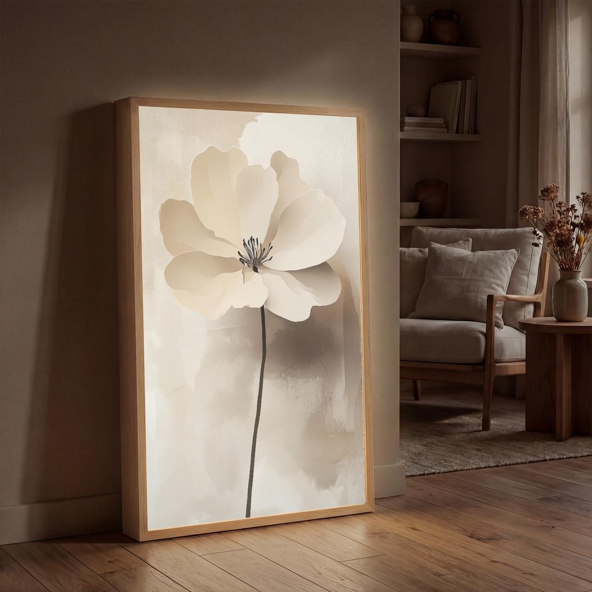 WANDLEUCHTE MIT AKKU Blume - Beige - Farbe - Schatten 60x90 cm - Beige, Holzwerkstoff (60/90/8cm) - OnlyWow