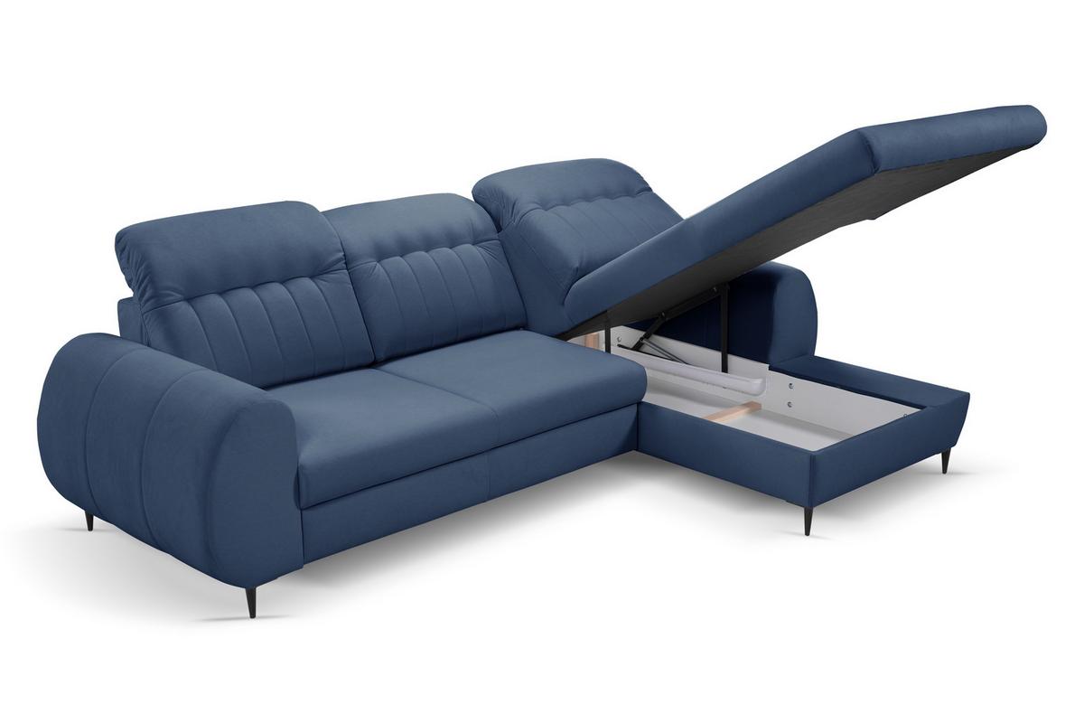 ECKSOFA PURO R-S Dunkelblau Plüsch-Stoff mit Schlaffunktion - Dunkelblau, Holz (275/166cm) - MASSENO