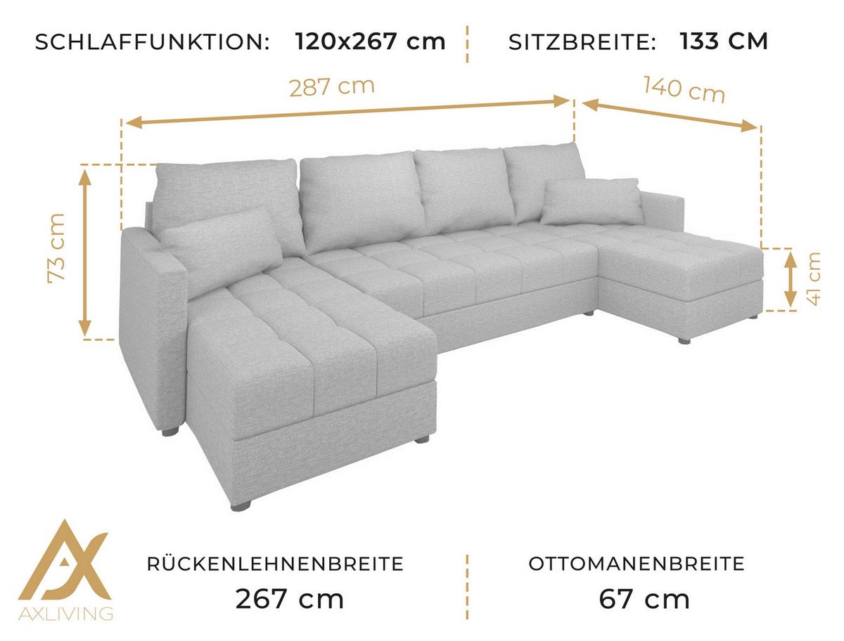 WOHNLANDSCHAFT Dolceo Grau 287/140/73 cm mit Schlaffunktion Bettkasten Design - Anthrazit/Schwarz, Kunststoff/Textil (287/73/140cm) - AX Living