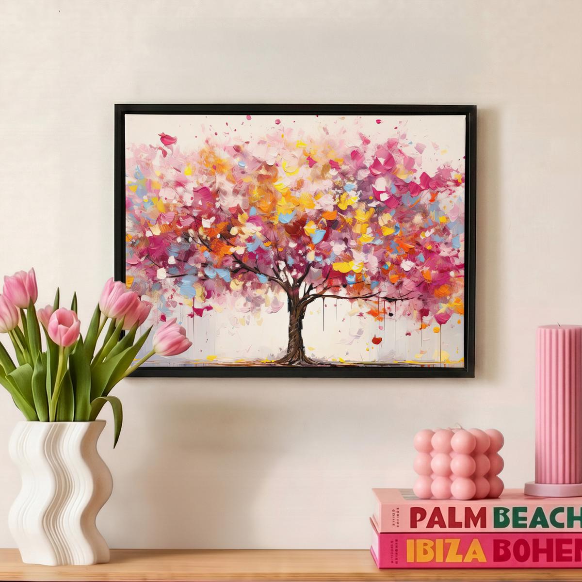 LEINWAND Bilder mit Rahmen - Aquarell - Baum - Kunst - Abstrakt - 40x30 - Multicolor, Textil (40/30cm) - MuchoWow