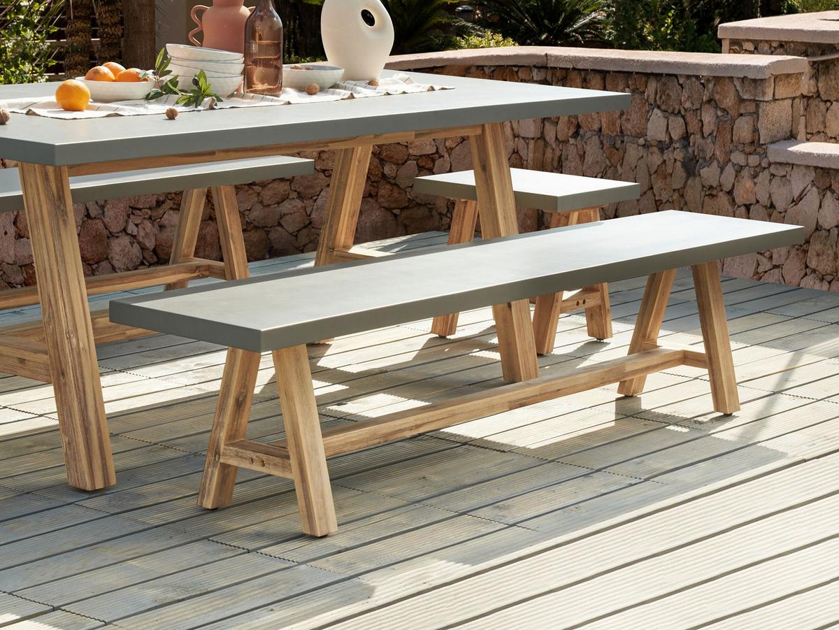 GARTENBANK 3-Sitzer Grau Tonnare - Hellbraun/Grau, Stein (200/45/40cm) - Beliani
