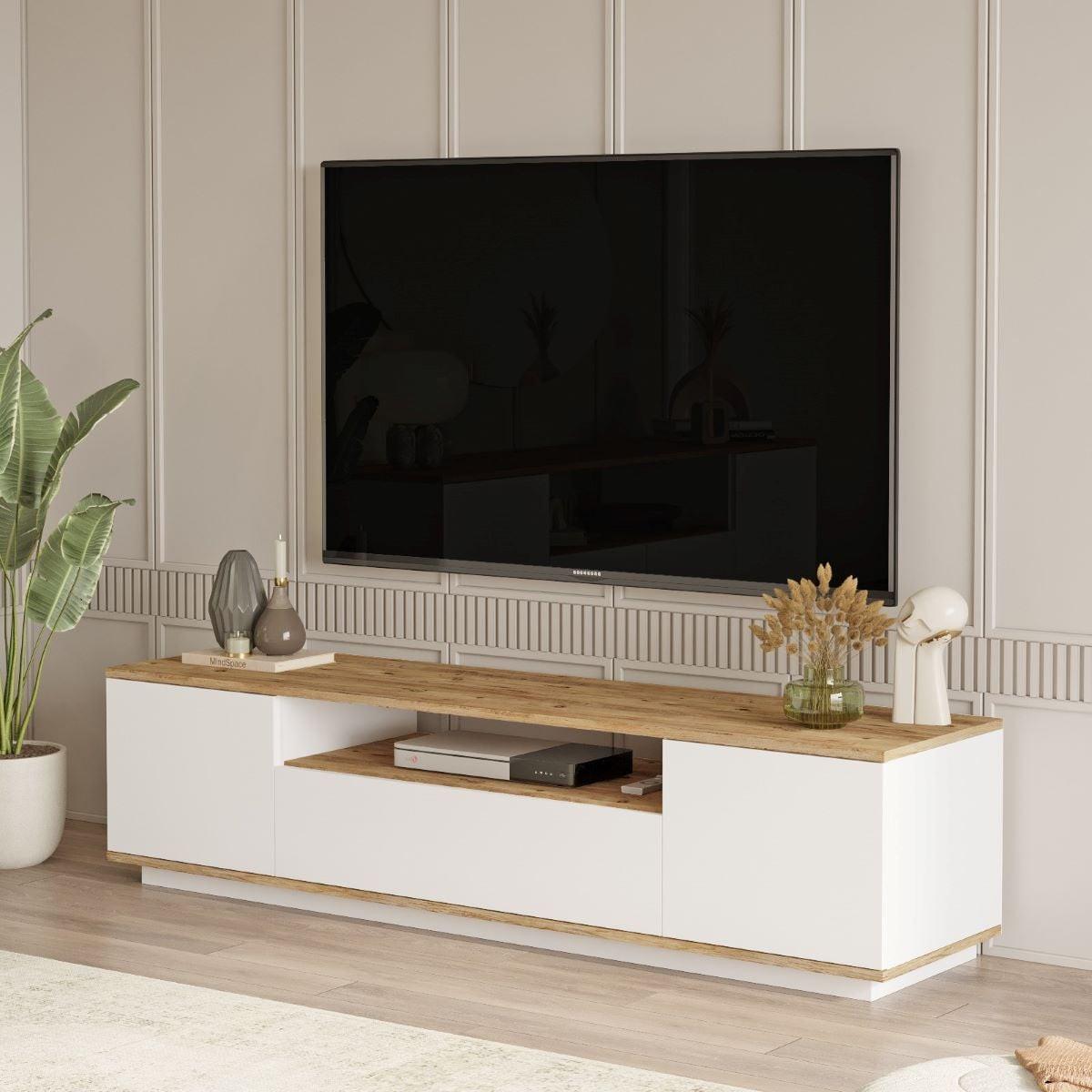 TV-MÖBEL mit 3 Türen - L180 cm - Weiß, Holz/Holzwerkstoff (44.5/44.6/180cm) - Calicosy