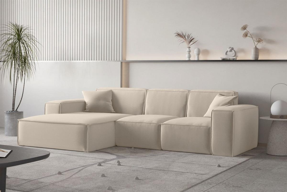 ECKSOFA Ottom Celes Premium Opera Velvet - Beige, Holzwerkstoff/Textil (266/165cm) - Fun Möbel