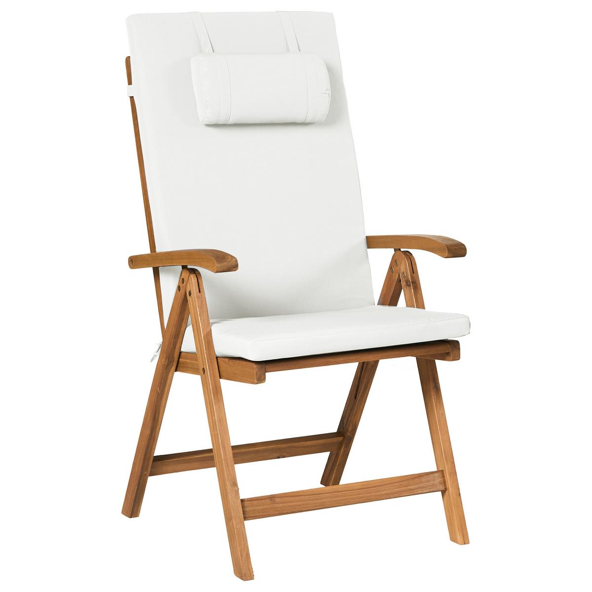 GARTENSTUHL 6er-Set und Sitzkissen Akazienholz Cremeweiß Java Premium - Hellbraun, Holz (54/105/69cm) - Beliani