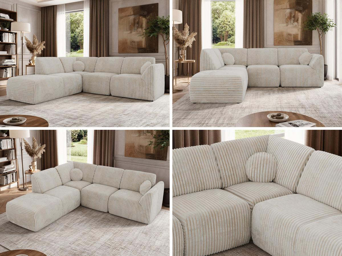 ECKSOFA NOARA 5M L Beige Cord - Links - Beige/Schwarz, Kunststoff/Textil (244/267cm) - MKS
