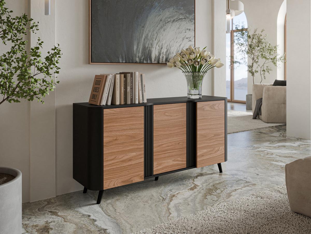 KOMMODE Volare 150 3D - Nussbaumfarben/Schwarz, Holzwerkstoff/Kunststoff (151/76/39cm) - MIRJAN24