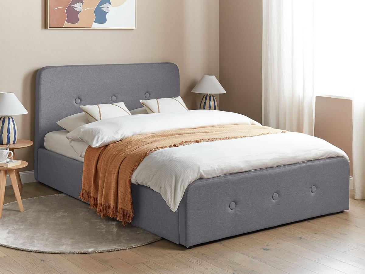 BETT mit Stauraum 140x200 cm Grau Rennes - Dunkelgrau, Textil (140/200cm) - Beliani