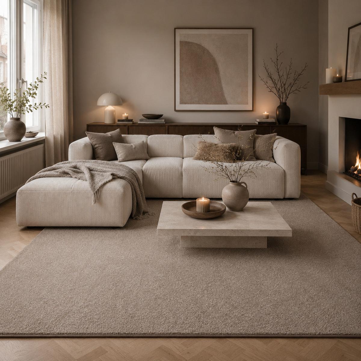 HOCHFLOR VELOURS TEPPICH LUNA - Taupe, Textil (133/133cm) - Snapstyle