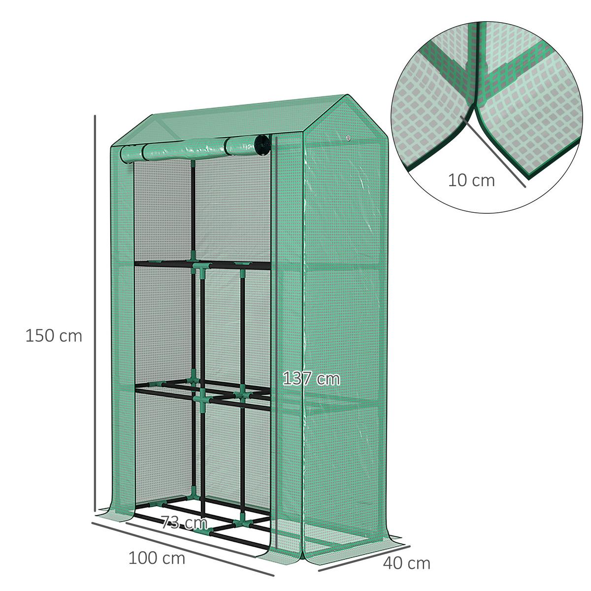 GEWÄCHSHAUS, 100L x 40B x 150H cm - Grün, Metall (40/150/100cm) - Outsunny