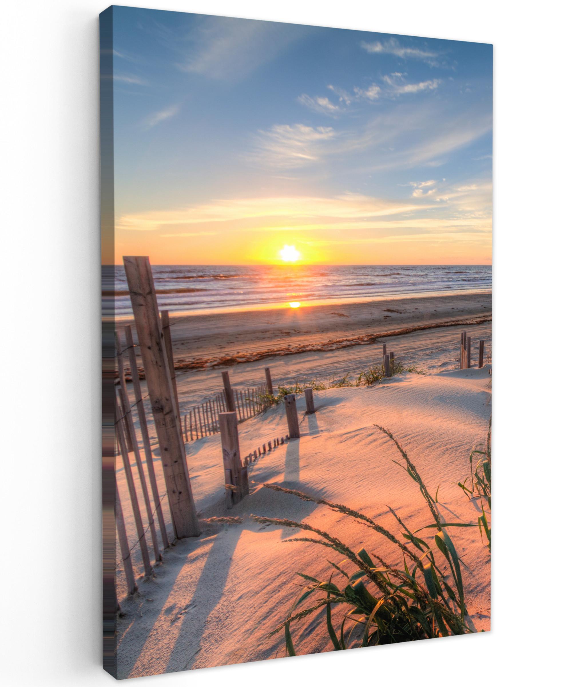 LEINWANDBILD Strand - Meer - Düne - Sonnenuntergang - Landschaft Deko XXL 80x120 cm - Beige, Textil (80/120cm) - MuchoWow