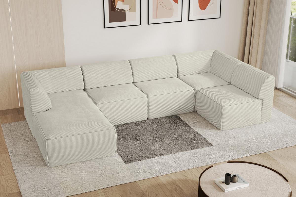 WOHNLANDSCHAFT Ottomane Links MOVO-L 345x180x78 cm Cream Cord - Creme, Holzwerkstoff/Kunststoff (345/78/180cm) - ALTDECOR