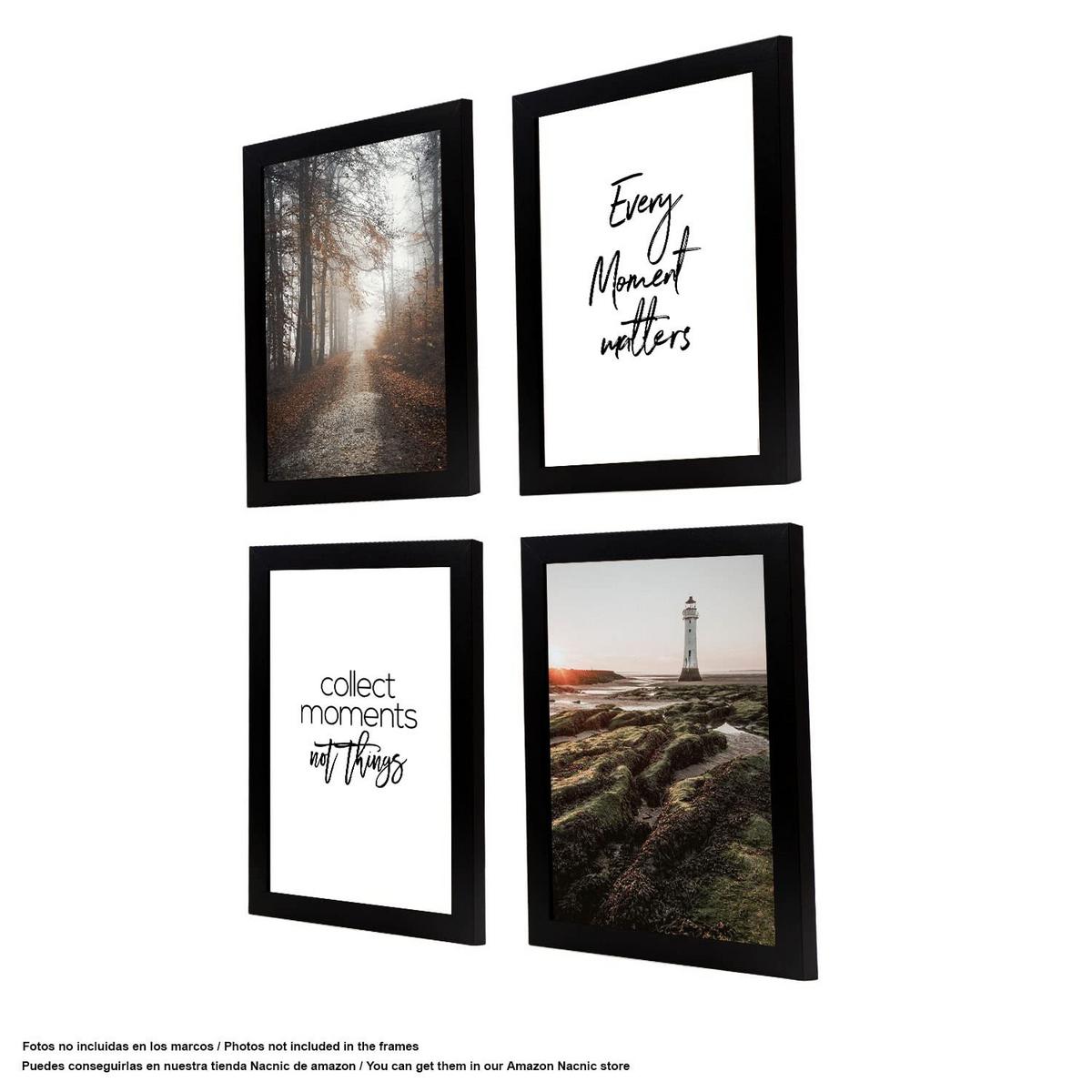 RAHMEN Set mit 4 aus MDF und Acrylglas Schutz und Aussteller für Fotografien, Bilder, Poster, Gemälde, Dekoration für Haus Farbe Schwarz A4 - Schwarz, Holz (21/3cm) - Nacnic